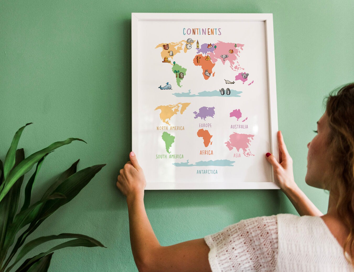 World map white background print for kids, continents map print, homeschool kids decor,Children print, classroom art, World map illustration