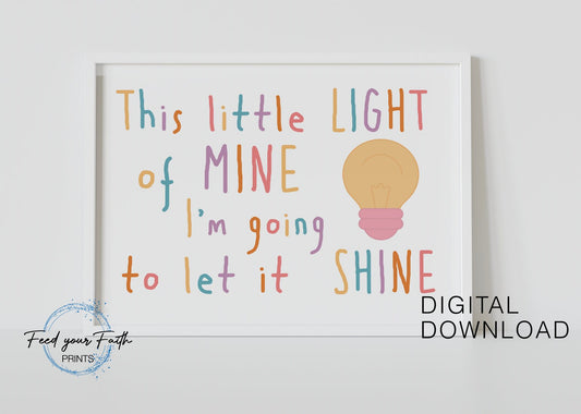 This little light of mine I'm going to let it shine Nursery Digital Download PDF JPEG, Printable, Christian Art, Nursery Kids Church
