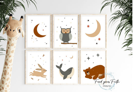 Nursery printables -Neutral nursery decor - Cute nursery wall art - Nursery art set - Printable nursery art - Set of 6 animal posters - baby