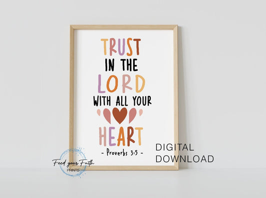 Trust in the Lord with all your heart Nursery Kids room  Digital Download PDF JPEG, Digital Art Printable, Printable, Nursery Printable