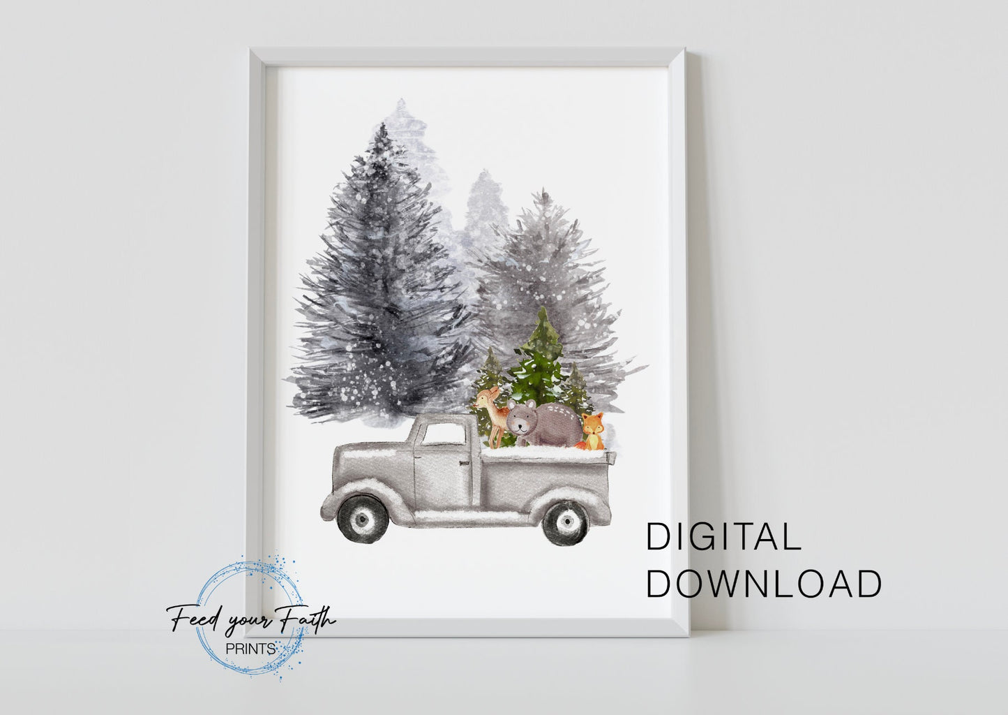 Winter Tree Truck Christmas Trees Print, Holiday Wall Art, Christmas Printable, Holiday Decor, Christmas Sign *DIGITAL DOWNLOAD*