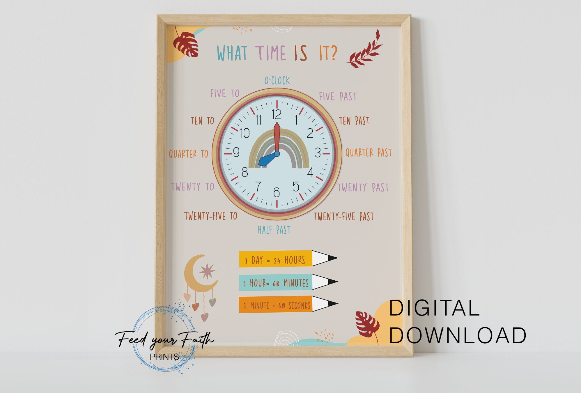 Learn the Time print pdf Clock Educational Poster, Learning time Print ...
