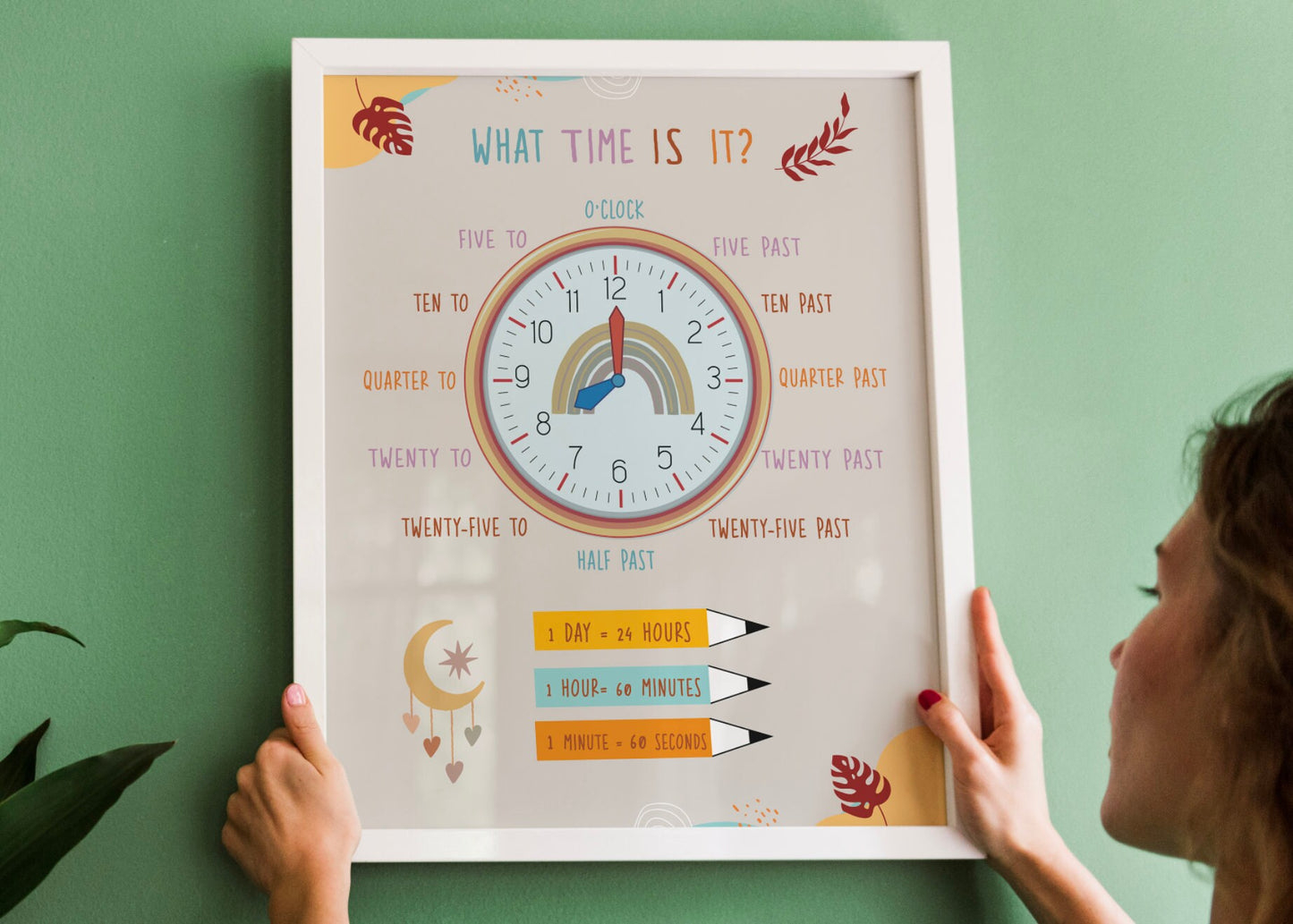 Learn the Time print pdf Clock Educational Poster, Learning time Printables, Preschool print, elementary School, What Time Is It printable