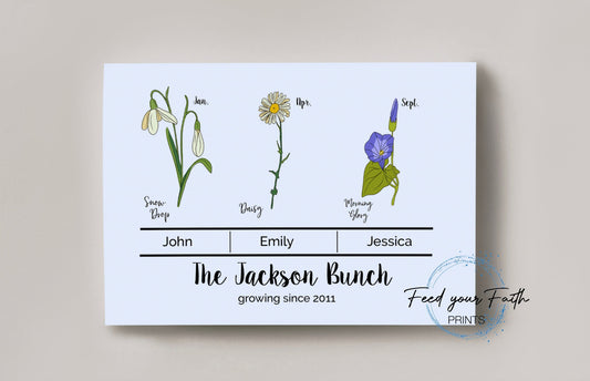 PRINTED and SHIPPED Birth Month Custom Print or Printable, Grandma's Garden, Custom Birth Flower Bunch, Personalized Names Mother's Day