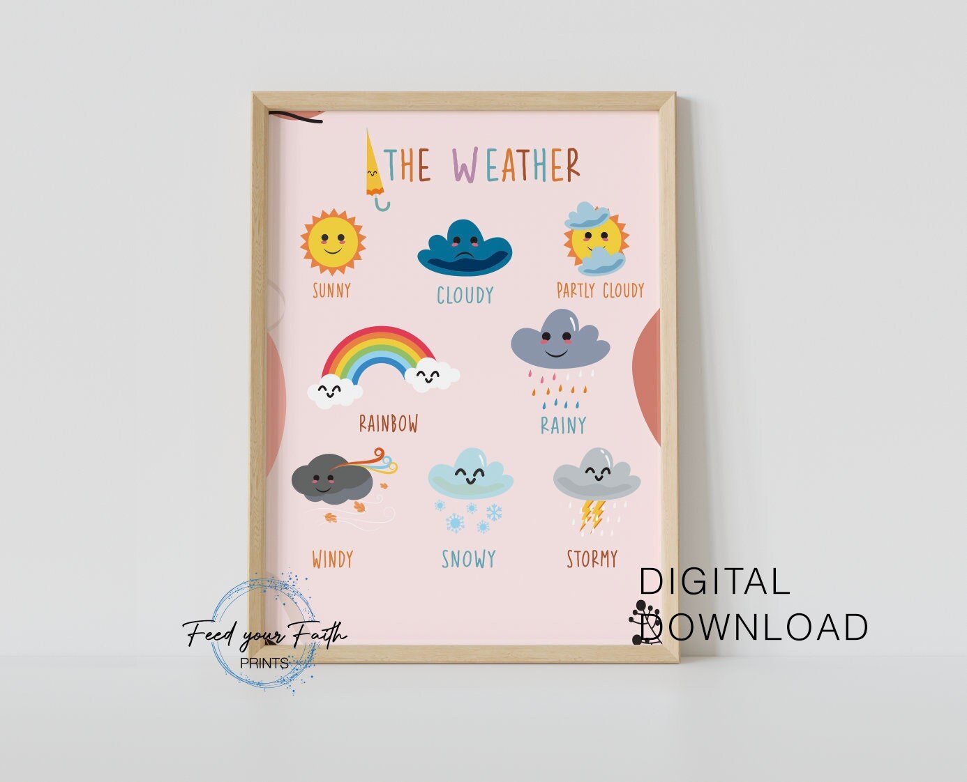 Weather Poster, Educational Print, Printable Wall Art, Montessori Nursery, Homeschool Decor, Teacher Classroom Decor, DIGITAL DOWNLOAD