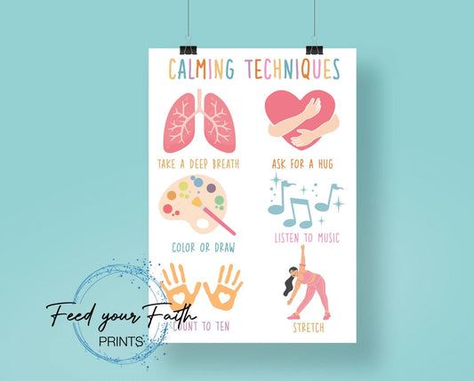 PRINTED and SHIPPED Calming techniques Poster calming corner strategies Chart Montessori Homeschool Decor classroom posters neutral decor