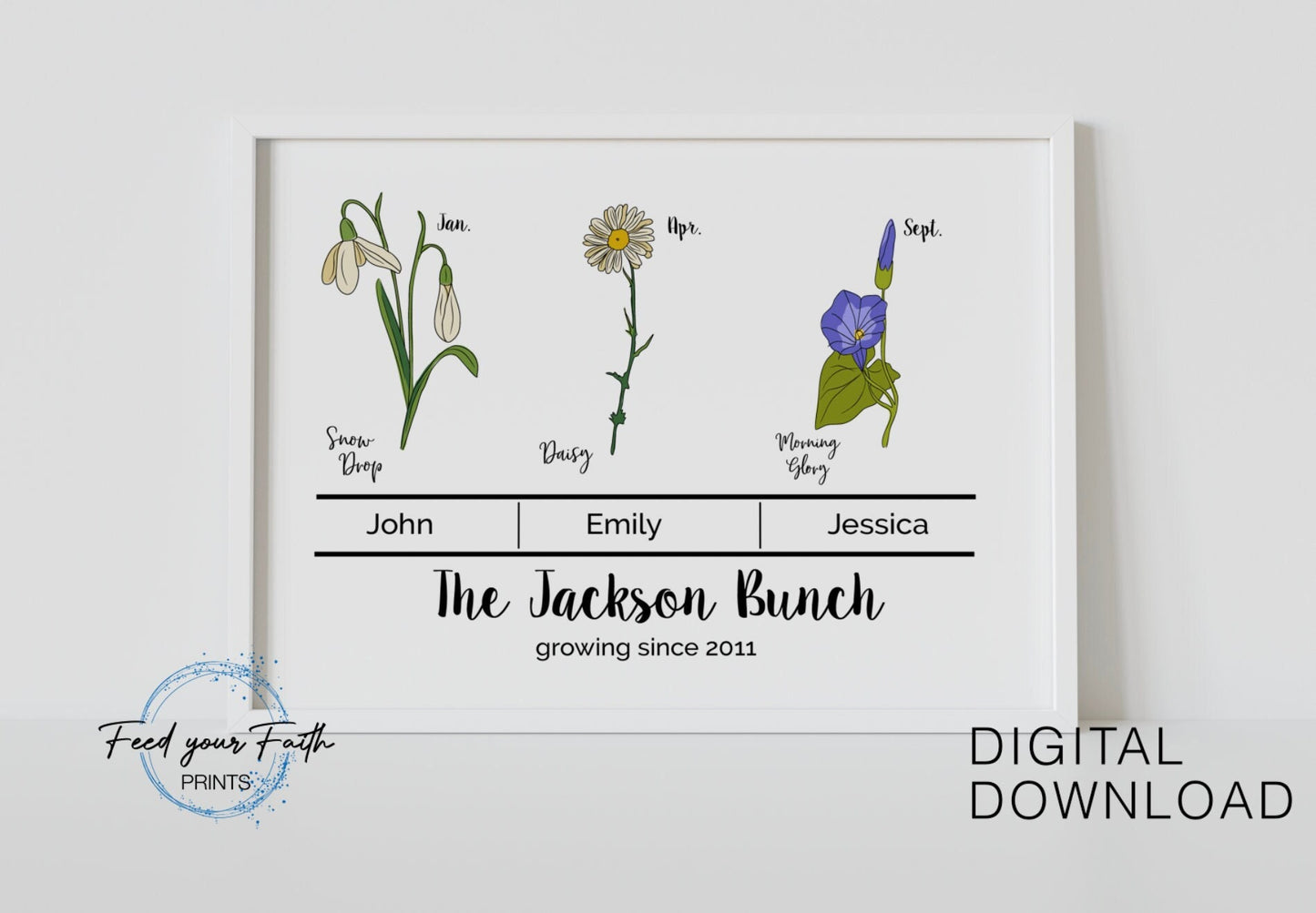Birth Month Custom Print or Printable, Grandma's Garden Sign, Custom Birth Flower Bunch Prints, Personalized Names Mother's Day Personalize