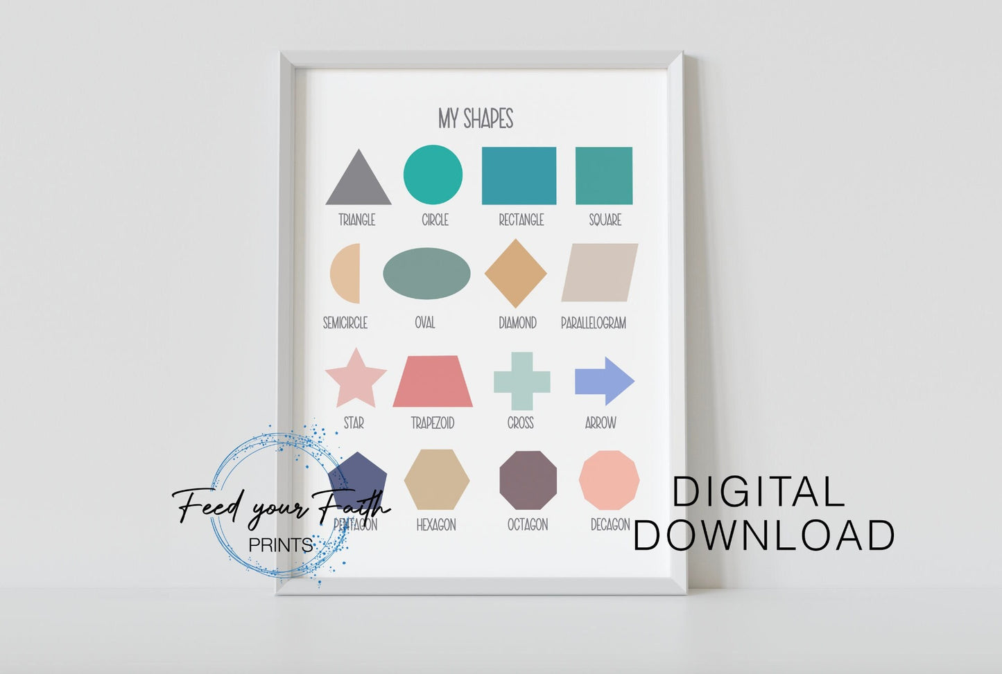 Shapes Rainbow Print, Montessori Nursery Poster, Educational Print, Homeschool Teacher Decor, DIGITAL DOWNLOAD Printable Classroom Decor