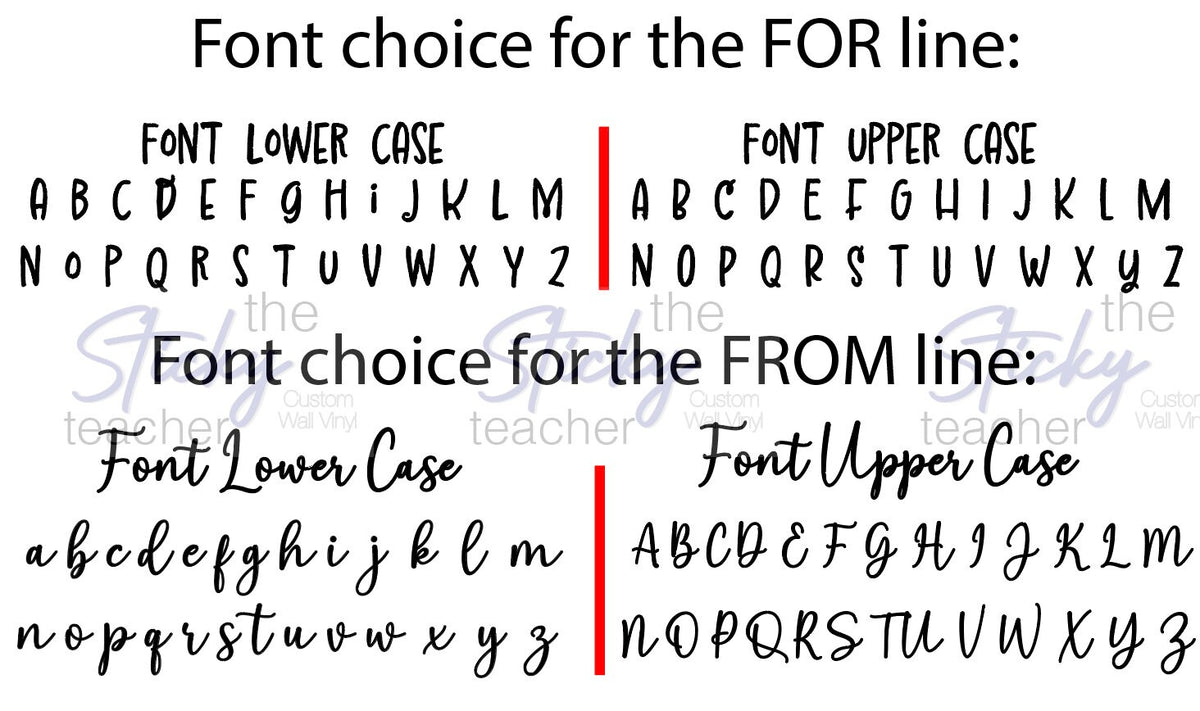 Font reference for the for and from lines
