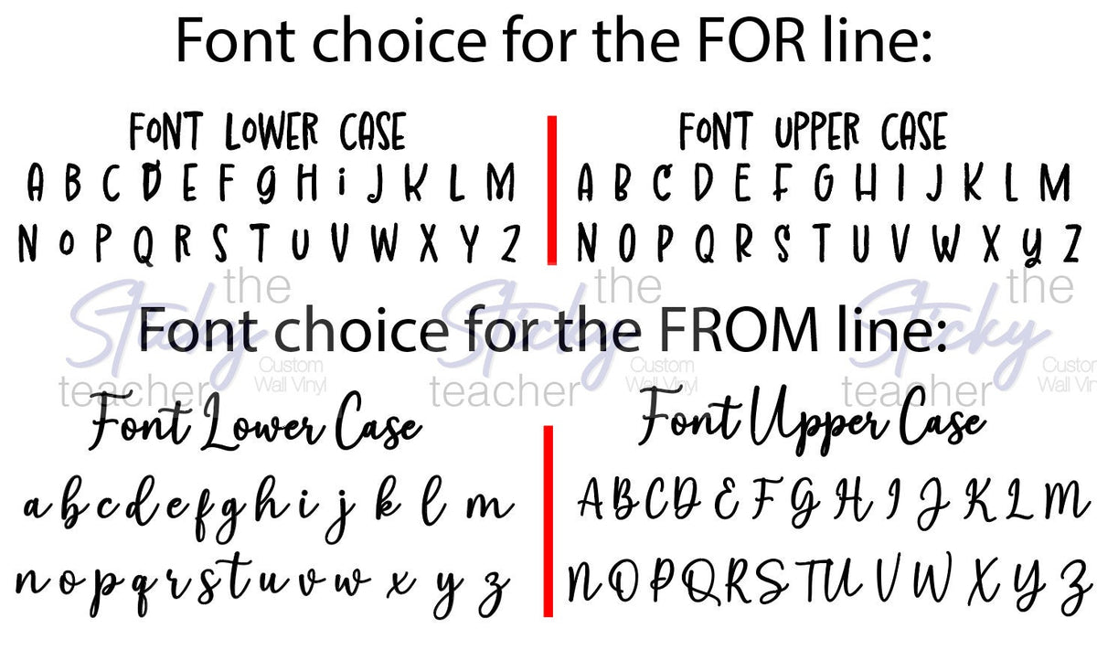 Font reference for the for and from lines