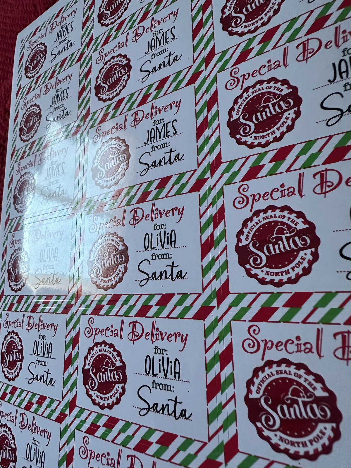 Santa gift tags personalized for two children