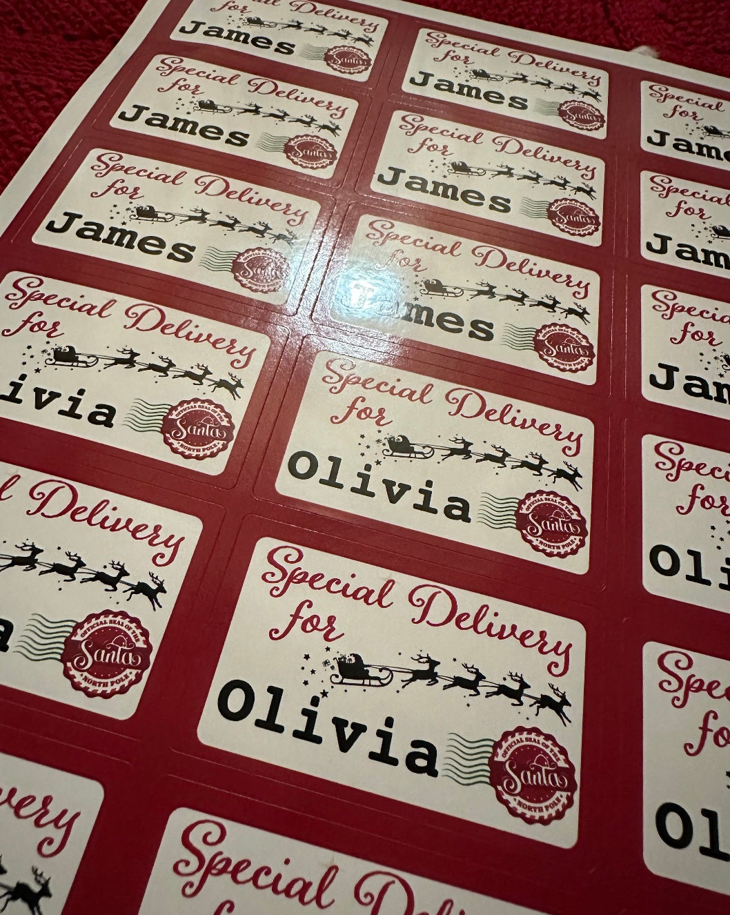 Santa sleigh and reindeer Special Delivery tags