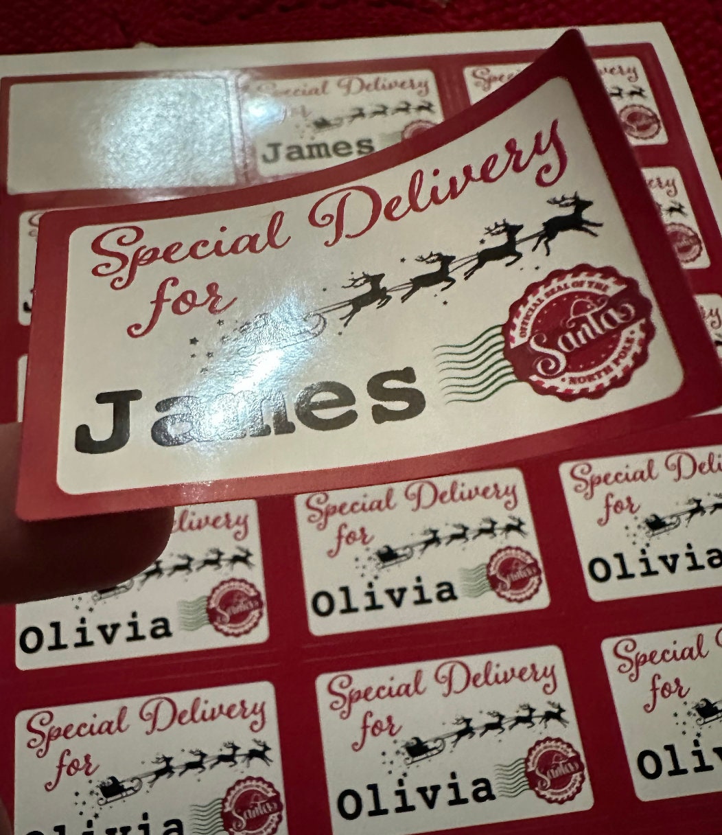 Special Delivery tags with Santa's sleigh pulled by reindeer