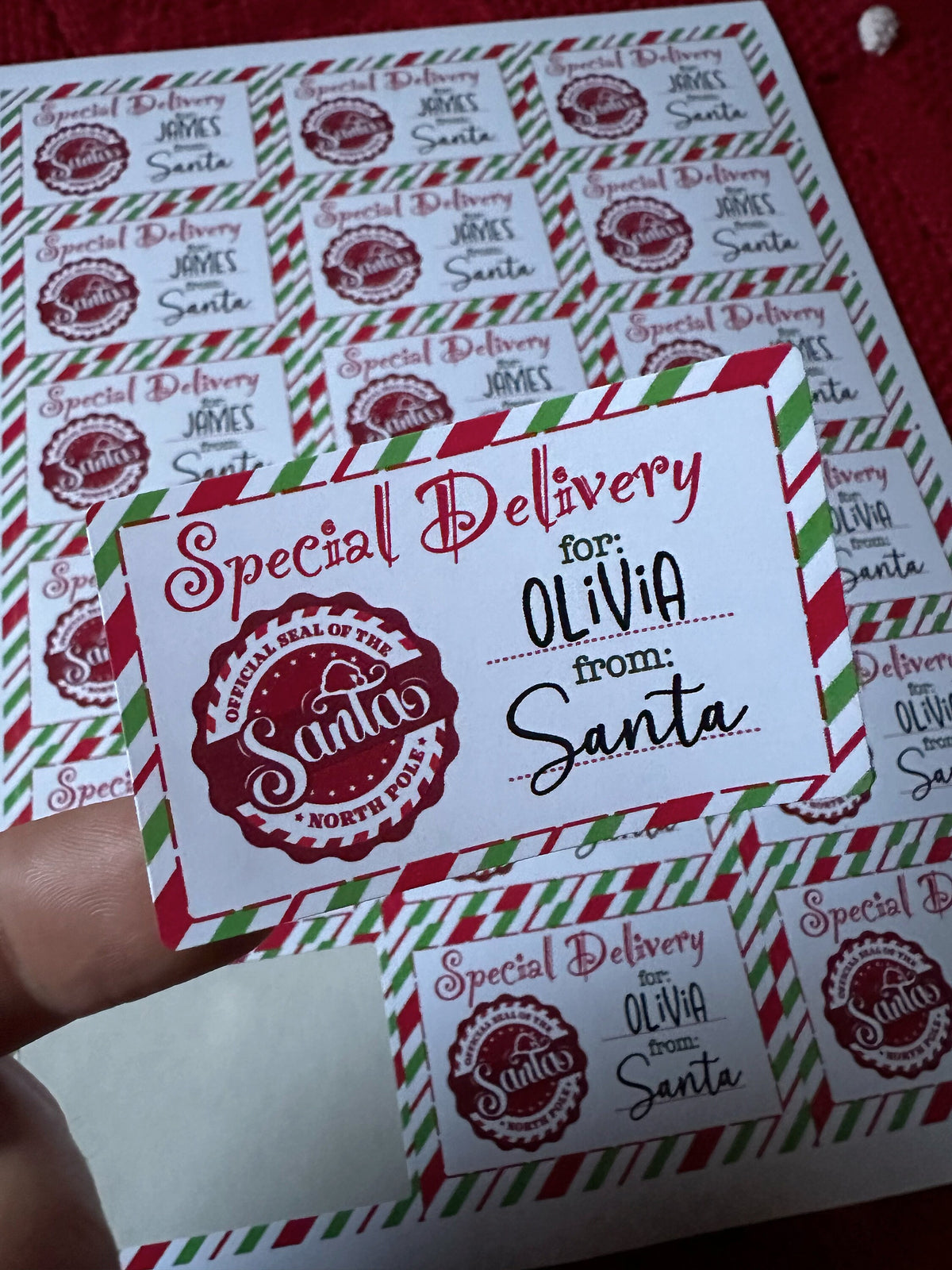 Sheet of Special Delivery Santa stickers