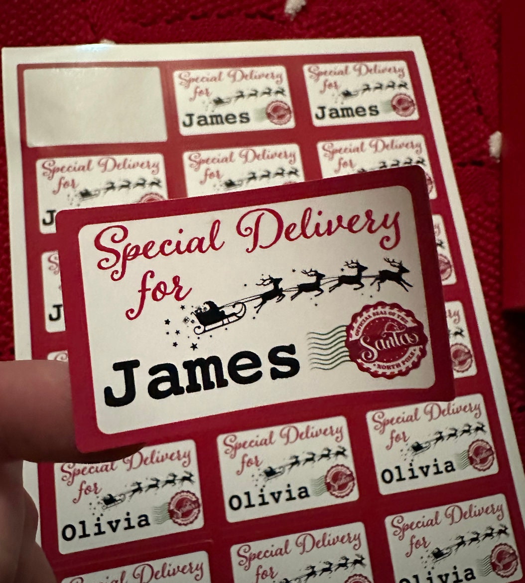 Set of Special Delivery gift tags with Santa's sleigh