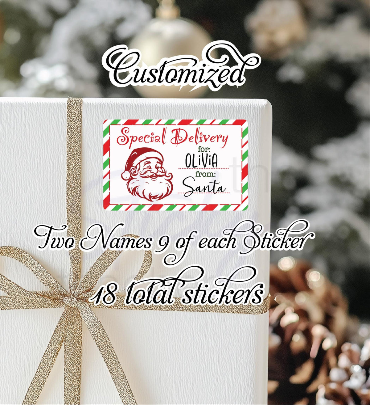 Santa Face custom gift label stickers for Christmas gifts