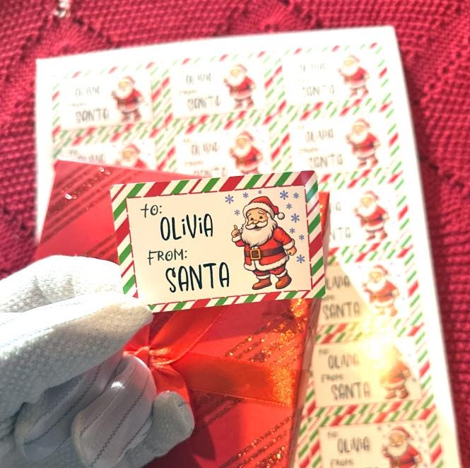 Easy-to-read print font Santa labels for young kids