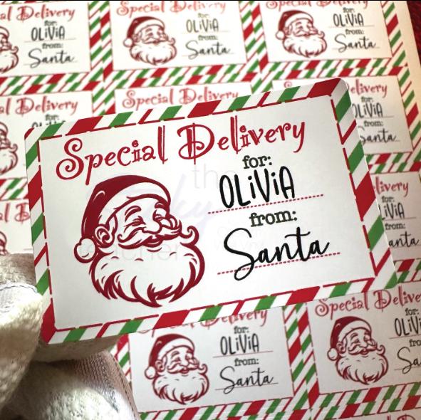 Special Delivery Santa Face gift label for Olivia from Santa