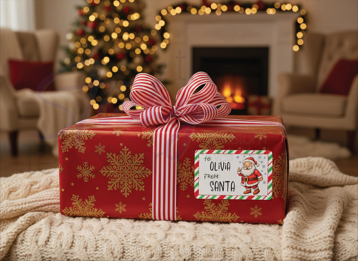 Personalized Santa gift label sheet of 18