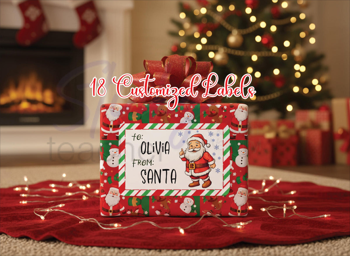 Custom Santa Christmas gift label stickers, two names