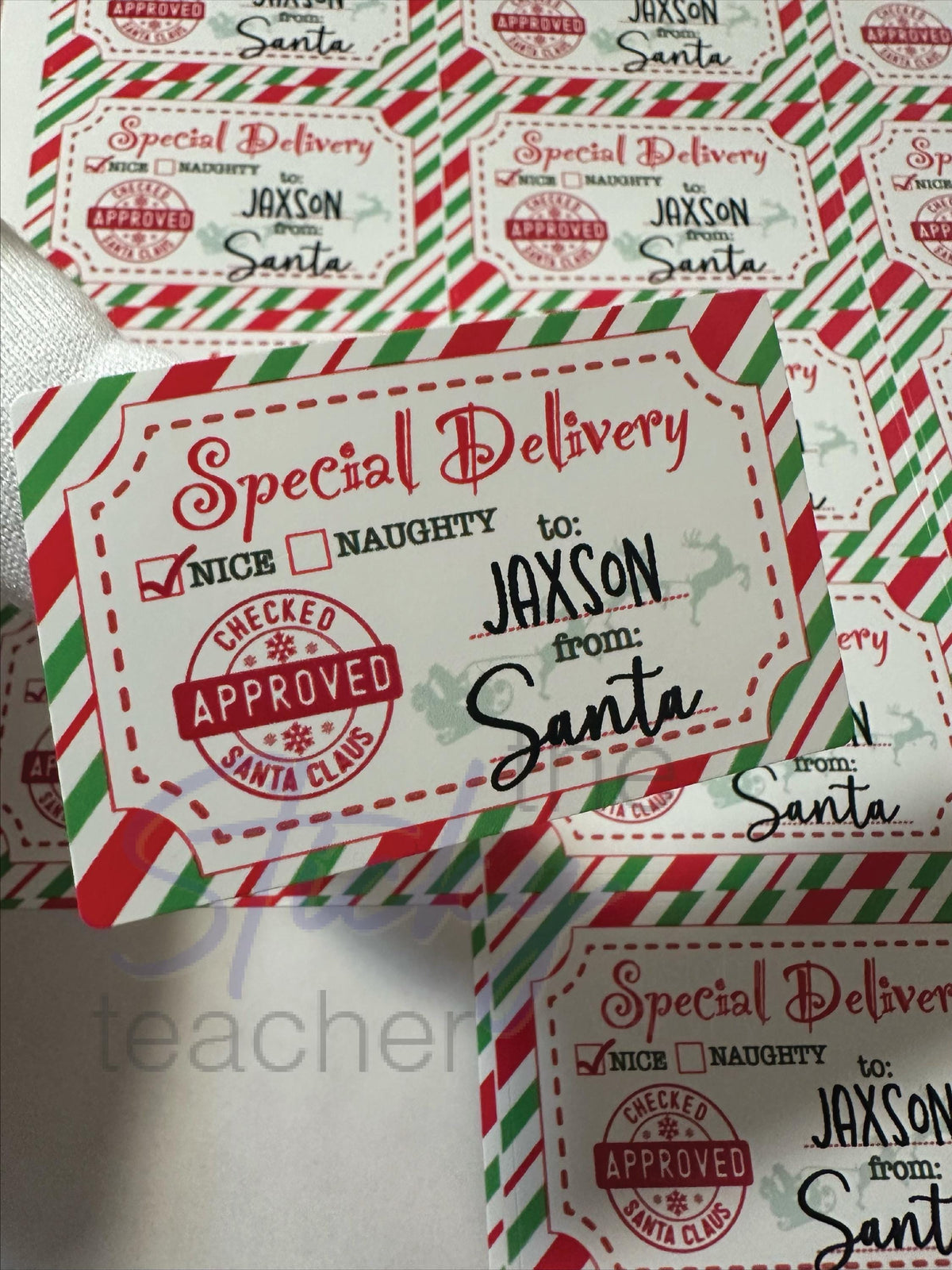 Nice Approved Santa gift tags personalized for Jaxson