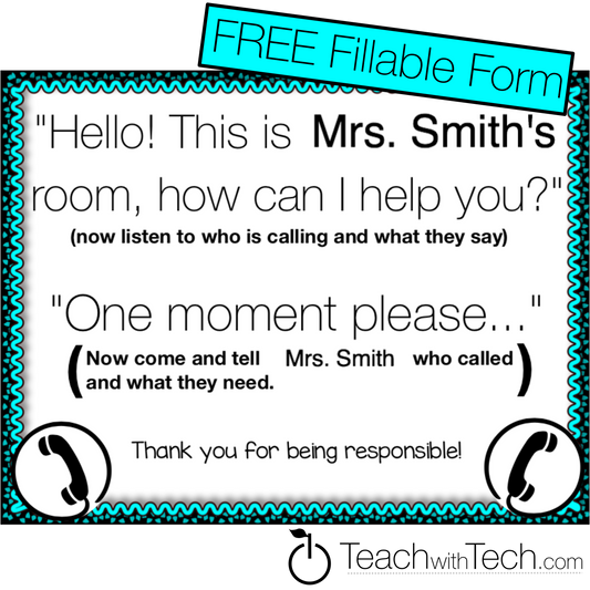 Classroom Phone Call Student Prompt Fillable PDF
