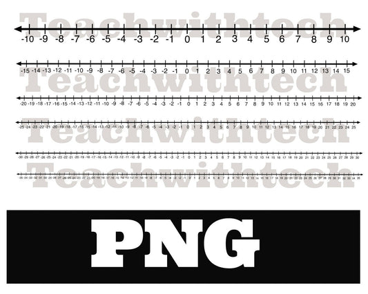 Integer Number Line Download PNG - Horizontal Transparent PNG Files - 9 Different Number Lines Download -50 - 50 to -10 to 10 Number Lines