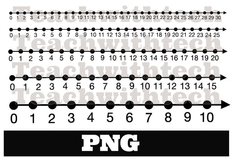 Number Line Download PNG - Horizontal Transparent PNG Files - 5 Different Number Lines Download 0 - 10 to 0 to 30 Number Lines