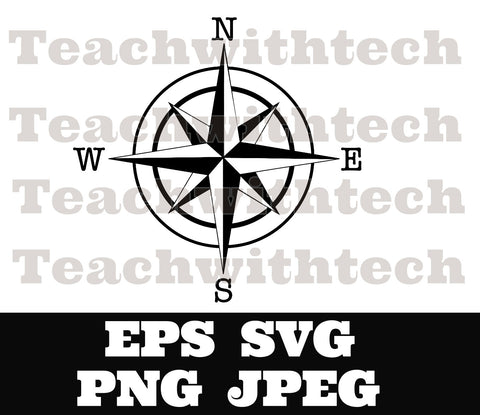 Compass, compass SVG Compass rose SVG Nautical Compass, eps, png, jpeg Silhouette, Glowforge, Instant Download, Cricut, Directional Cut File