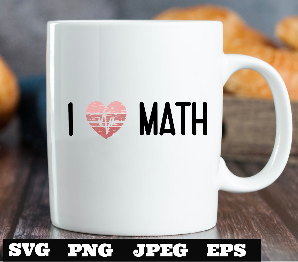 I heart math heartbeat SVG EPS png jpeg, I love math design, math teacher design, distressed heart math download Math lover design download