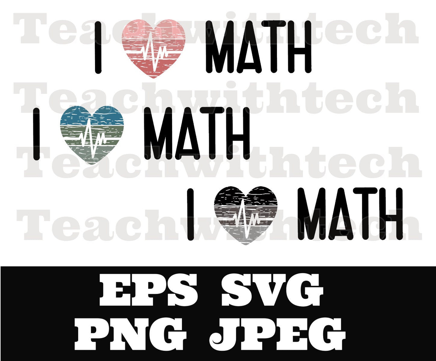 I heart math heartbeat SVG EPS png jpeg, I love math design, math teacher design, distressed heart math download Math lover design download